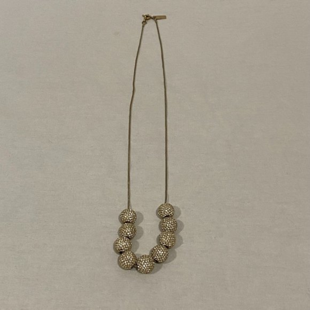Madewell 1937 Gold Tone‎ Long Necklace with Rhinestone Large Gold Tone Beads
